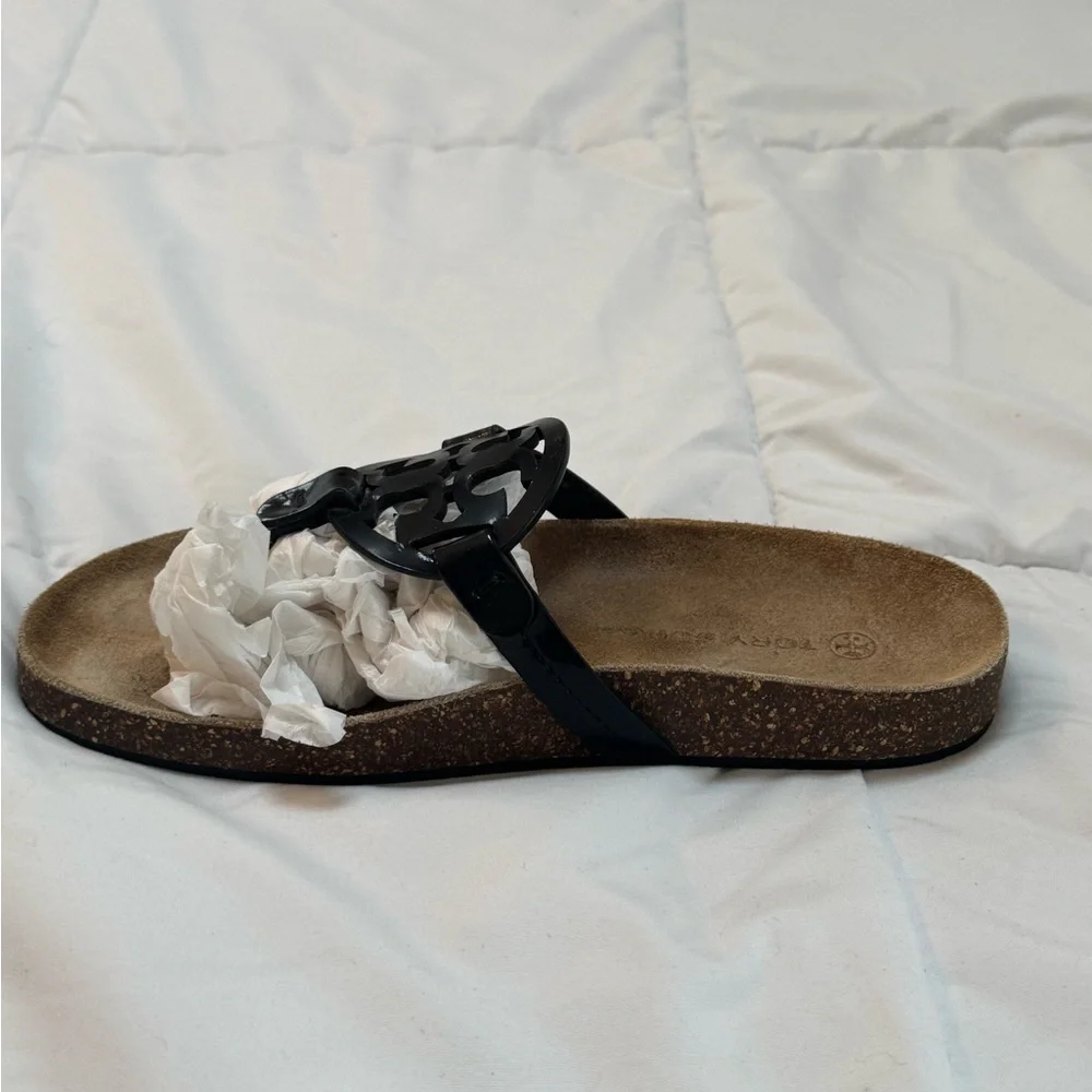 Tory Burch Black and Brown Sandals with Cork Footbed - Picture 2 of 6
